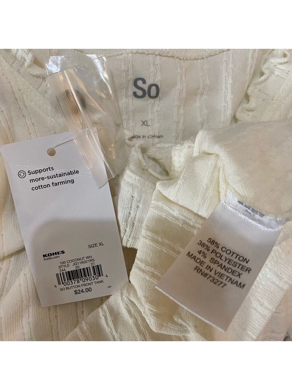 SO button down sleeveless tank Woman’s Junior’s size XL ivory - Picture 2 of 13